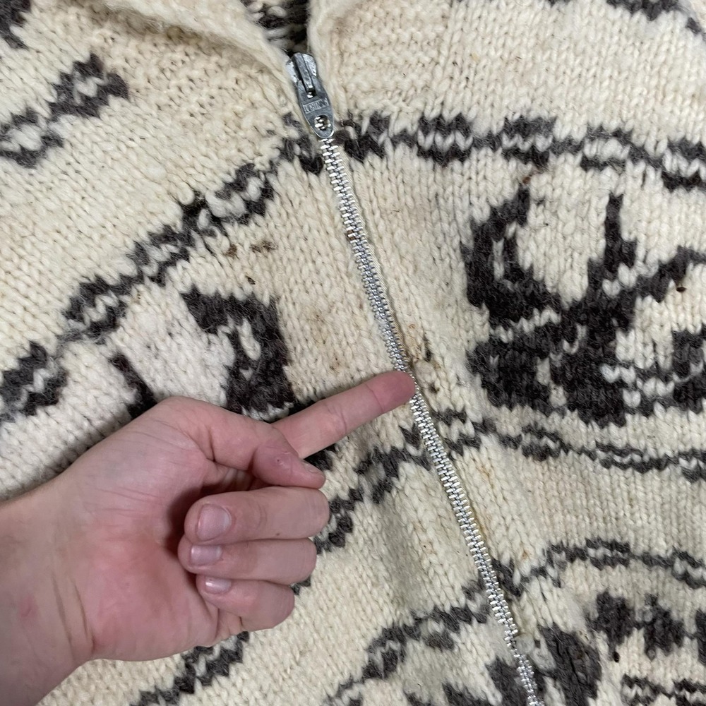 Westerly Knit Full Zip Cardigan Sweater Sz M/L Beige Chunky Cowichan 60s 70s - Picture 4 of 14